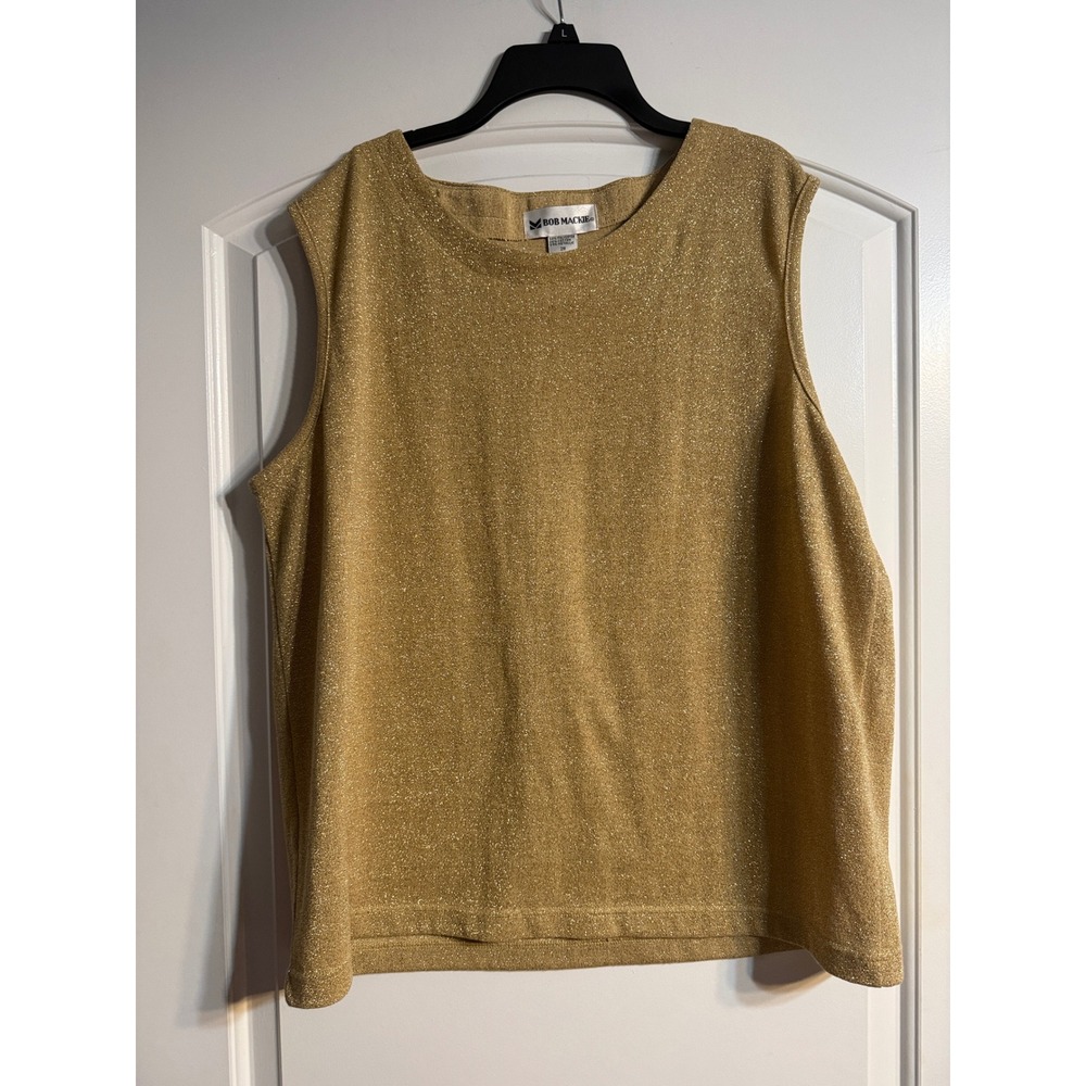 Bob Mackie Knit Top 2W Gold Metallic Sleeveless Shimmer Shell Designer Party
